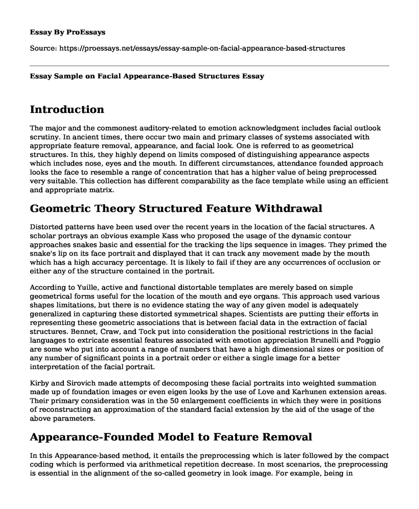 Essay Sample on Facial Appearance-Based Structures