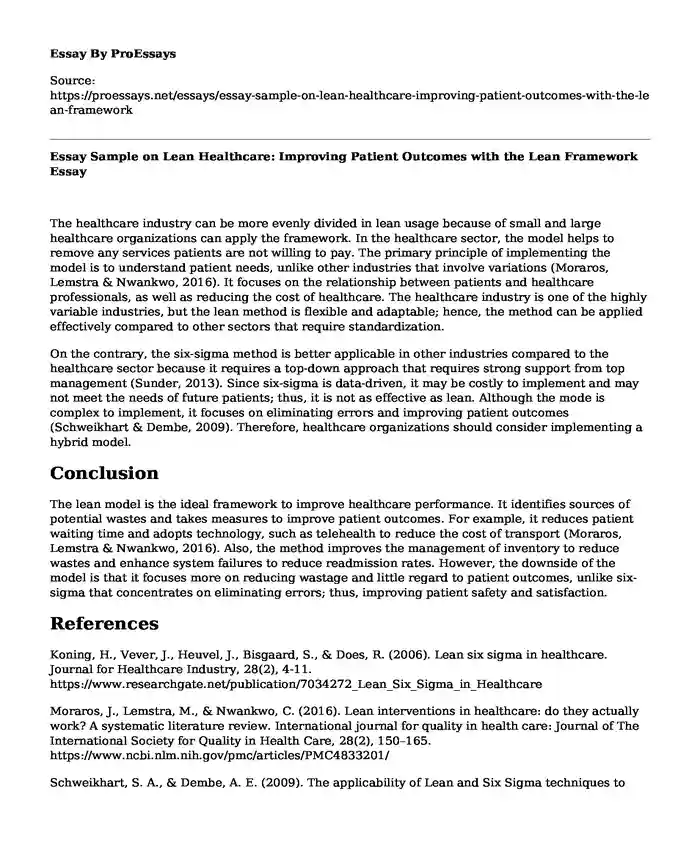 Essay Sample on Lean Healthcare: Improving Patient Outcomes with the Lean Framework