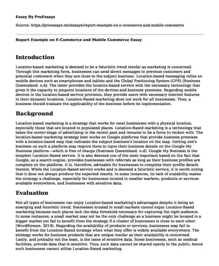 Report Example on E-Commerce and Mobile Commerce