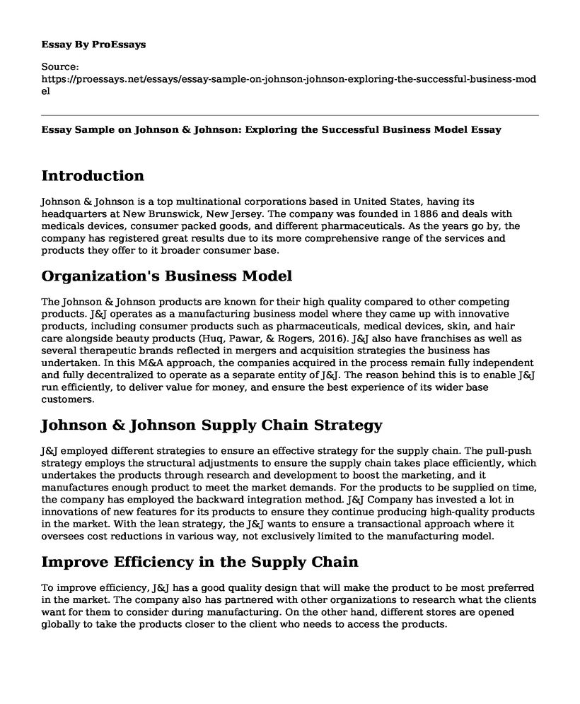 Essay Sample on Johnson & Johnson: Exploring the Successful Business Model