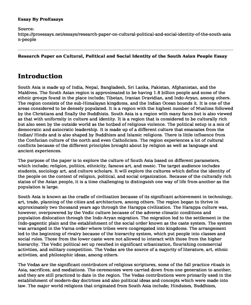 Research Paper on Cultural, Political and Social Identity of the South Asian People
