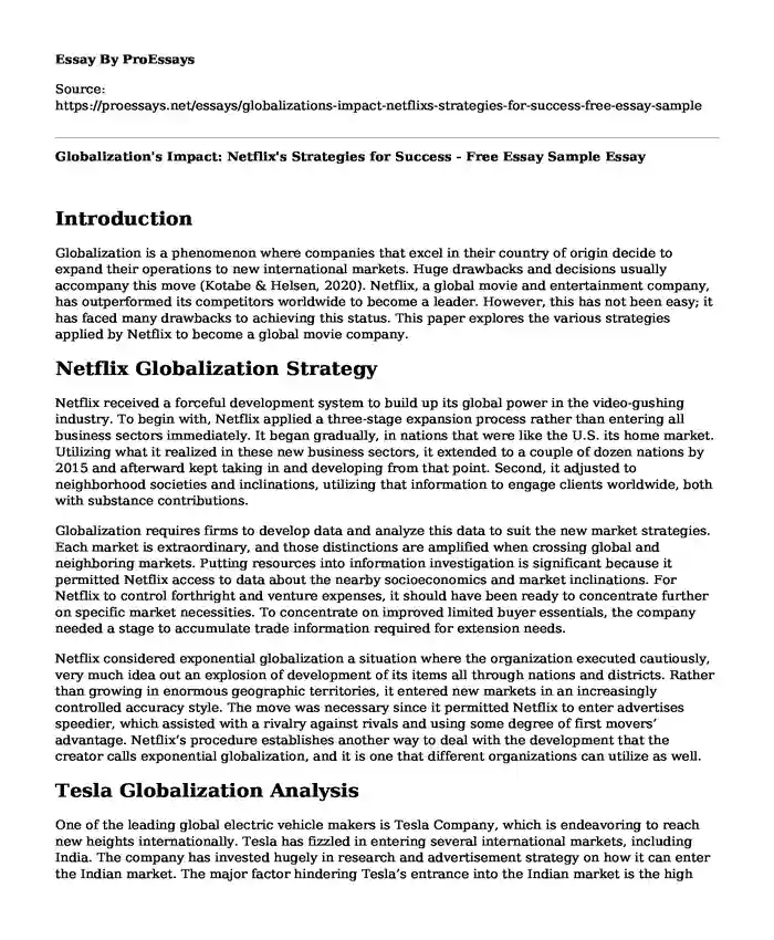 Globalization's Impact: Netflix's Strategies for Success - Free Essay Sample