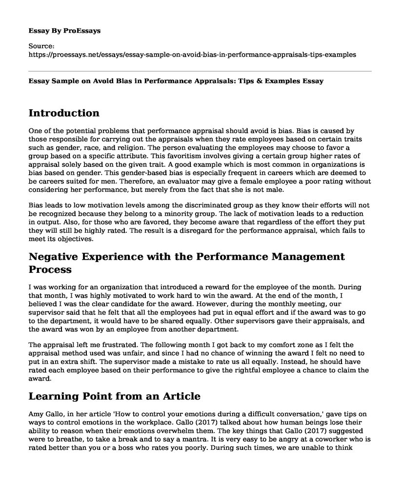 📚 Essay Sample on Avoid Bias in Performance Appraisals: Tips & Examples ...