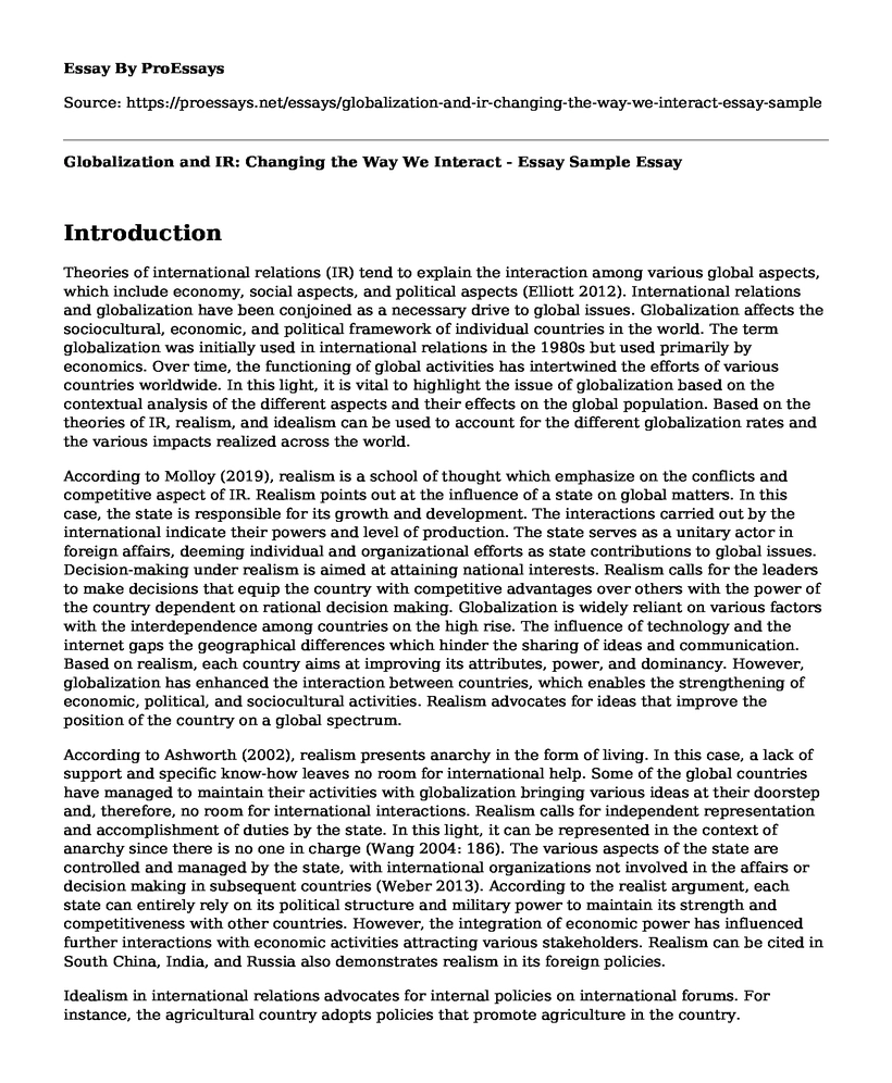 Globalization and IR: Changing the Way We Interact - Essay Sample