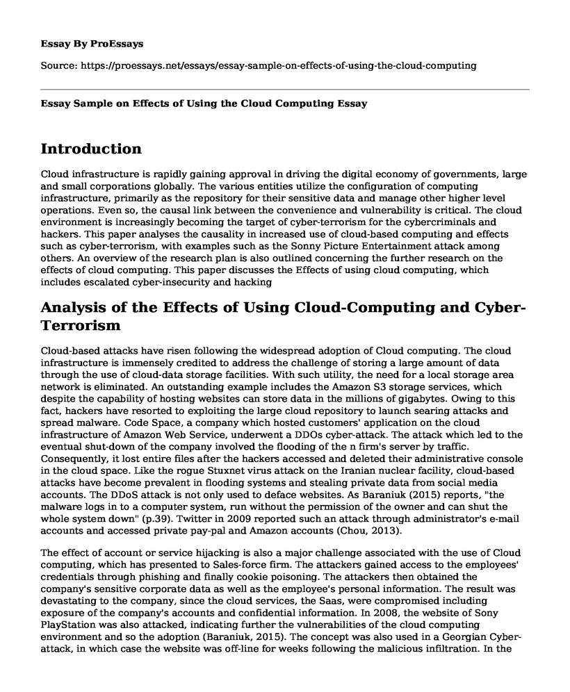 Essay Sample on Effects of Using the Cloud Computing