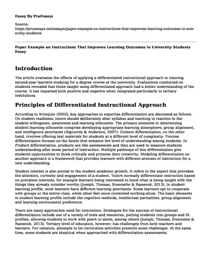 Paper Example on Instructions That Improves Learning Outcomes in University Students