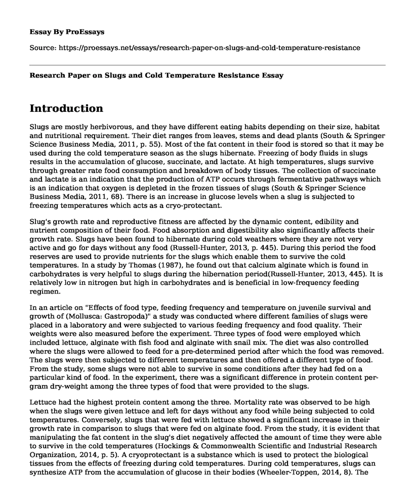 Research Paper on Slugs and Cold Temperature Resistance