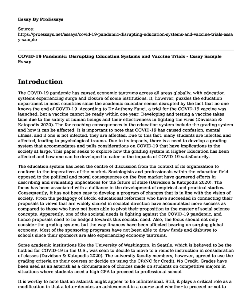 COVID-19 Pandemic: Disrupting Education Systems and Vaccine Trials - Essay Sample