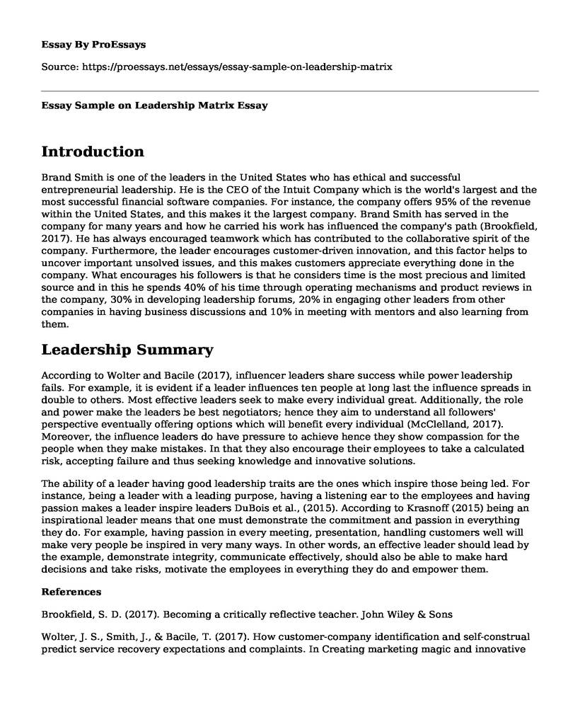 Essay Sample on Leadership Matrix