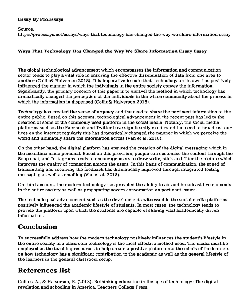 Ways That Technology Has Changed the Way We Share Information Essay