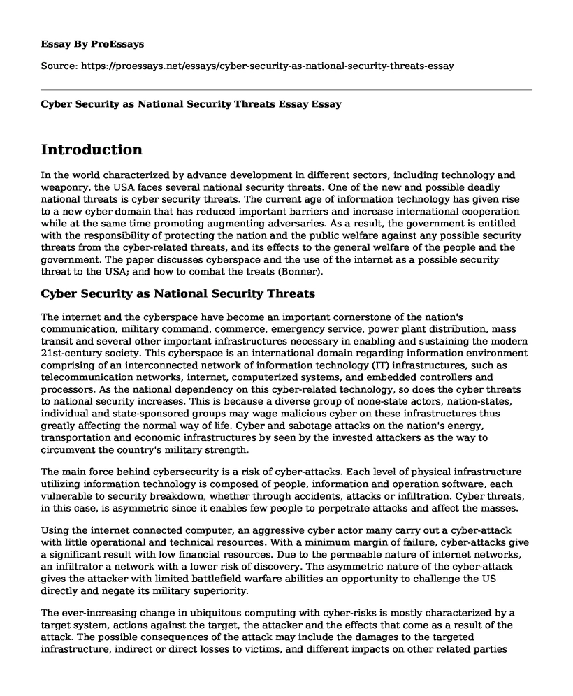 Cyber Security as National Security Threats Essay