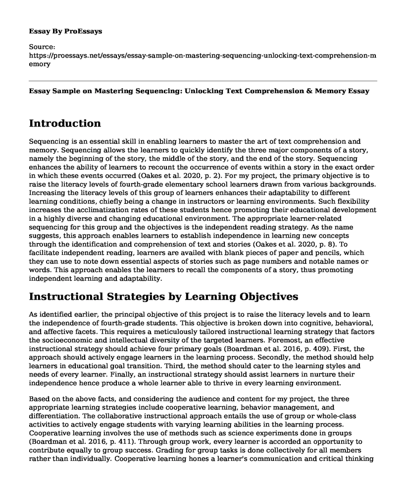 Essay Sample on Mastering Sequencing: Unlocking Text Comprehension & Memory