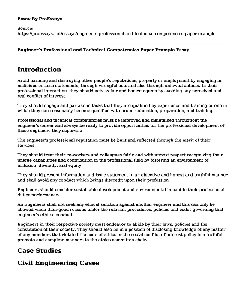 Engineer's Professional and Technical Competencies Paper Example