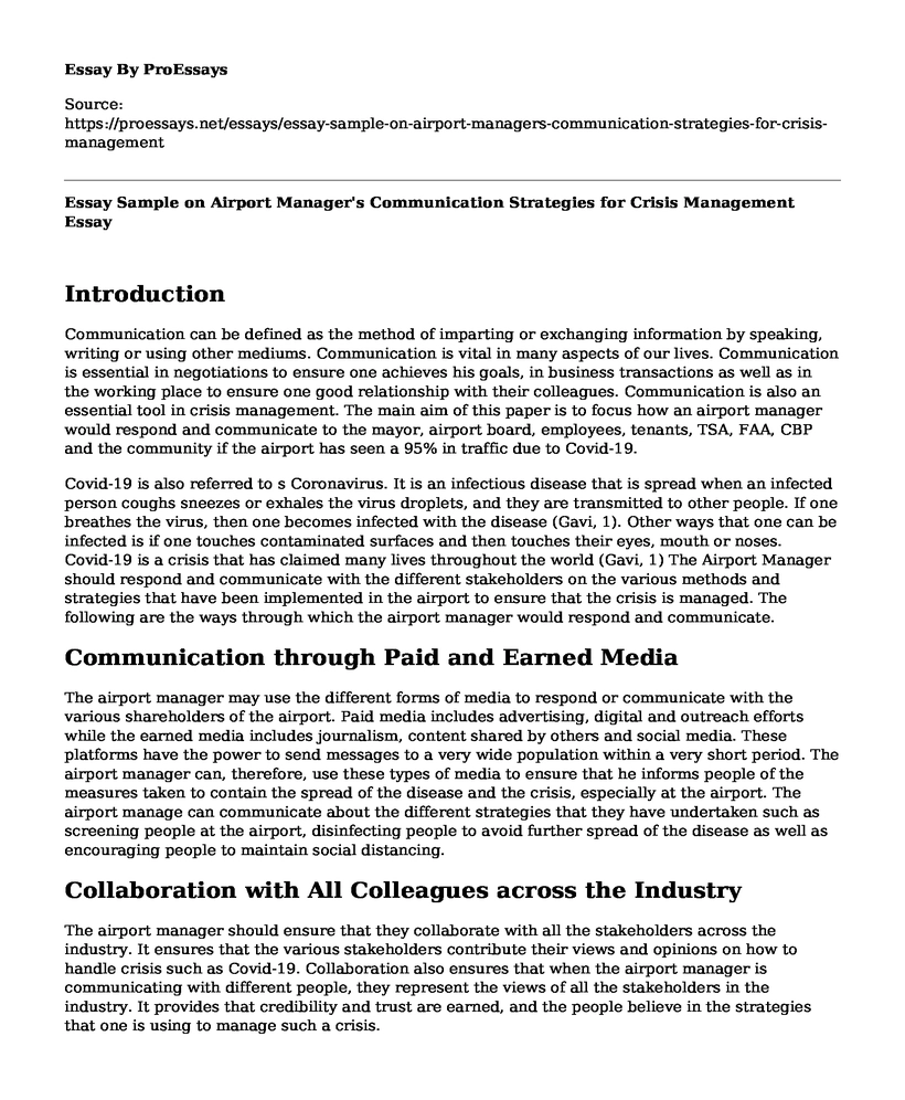 Essay Sample on Airport Manager's Communication Strategies for Crisis Management