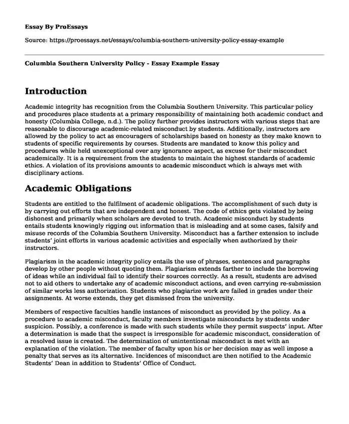 Columbia Southern University Policy - Essay Example