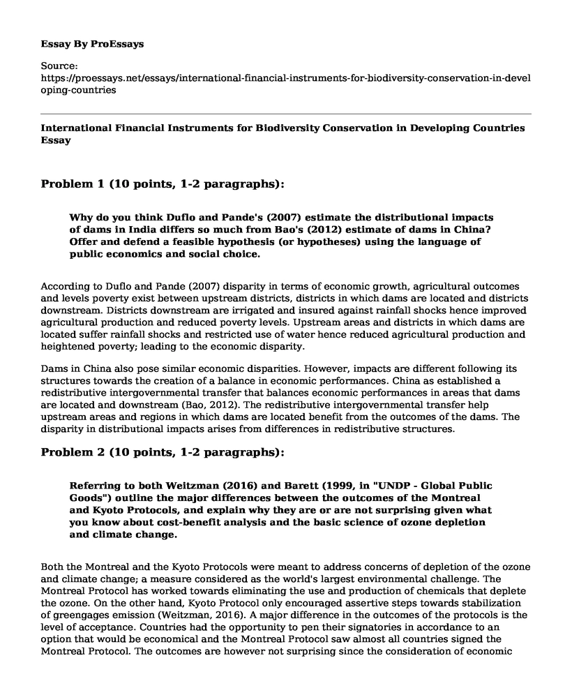 International Financial Instruments for Biodiversity Conservation in Developing Countries