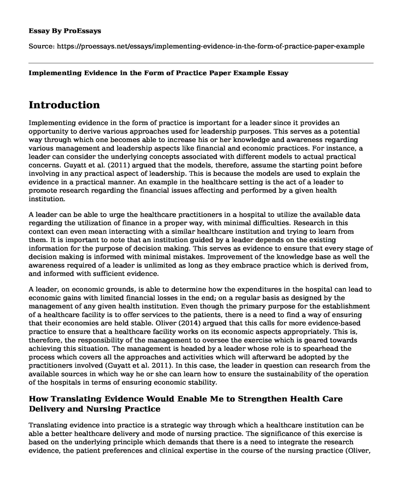 Implementing Evidence in the Form of Practice Paper Example