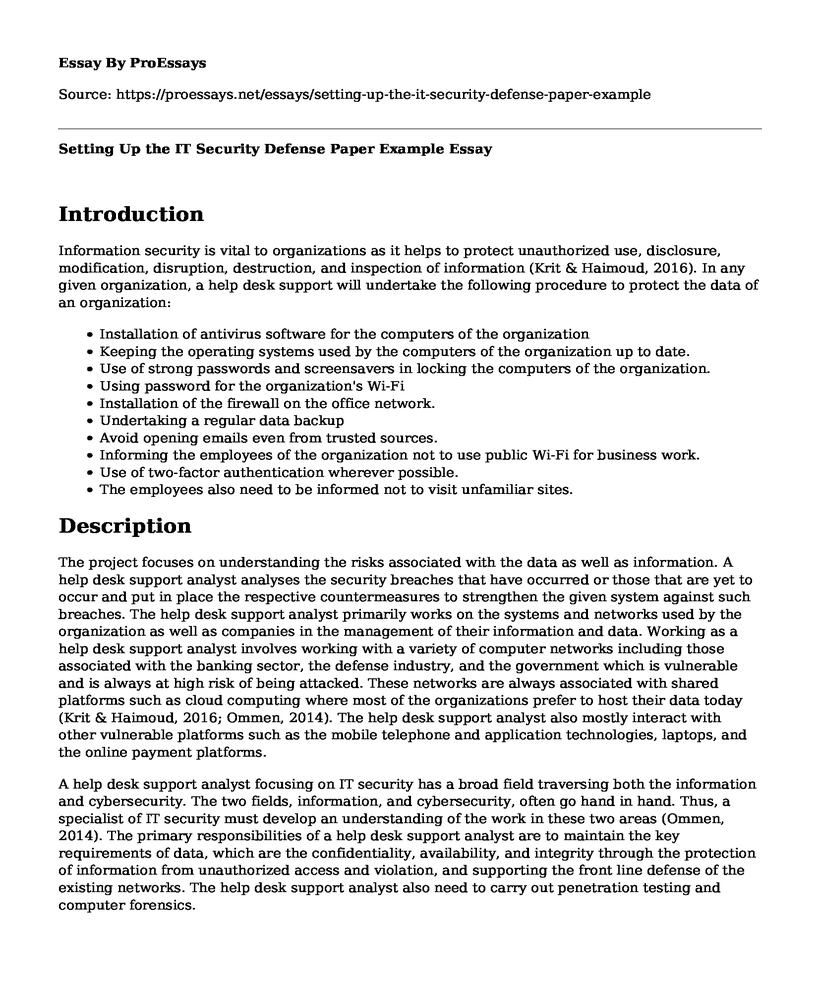 Setting Up the IT Security Defense Paper Example
