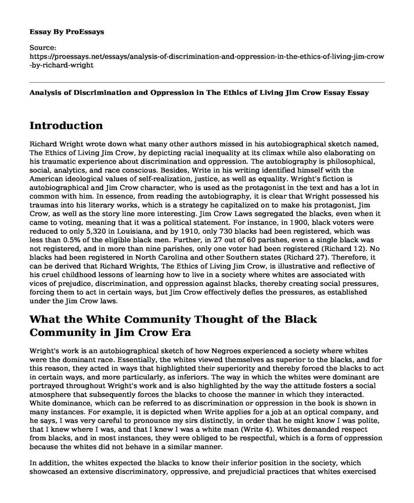 Analysis of Discrimination and Oppression in The Ethics of Living Jim Crow Essay