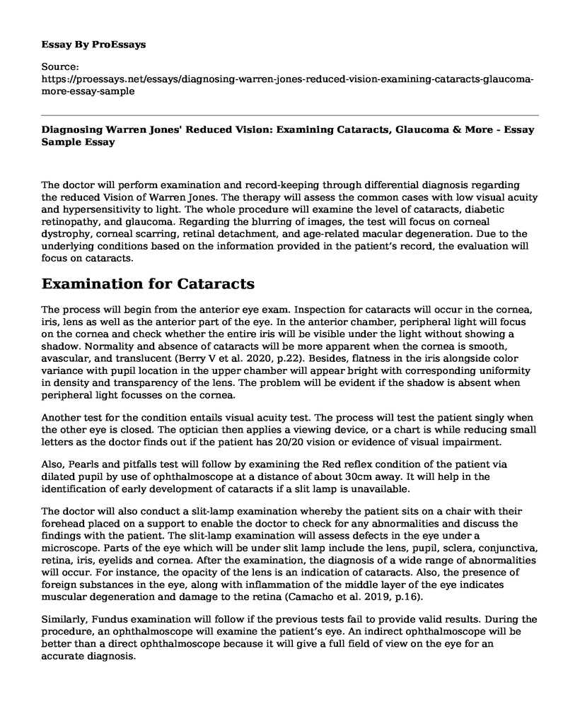 Diagnosing Warren Jones' Reduced Vision: Examining Cataracts, Glaucoma & More - Essay Sample