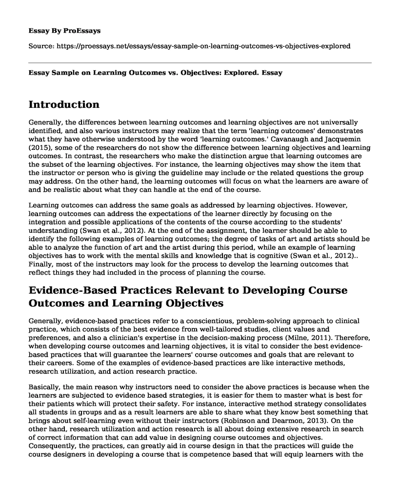 Essay Sample on Learning Outcomes vs. Objectives: Explored.