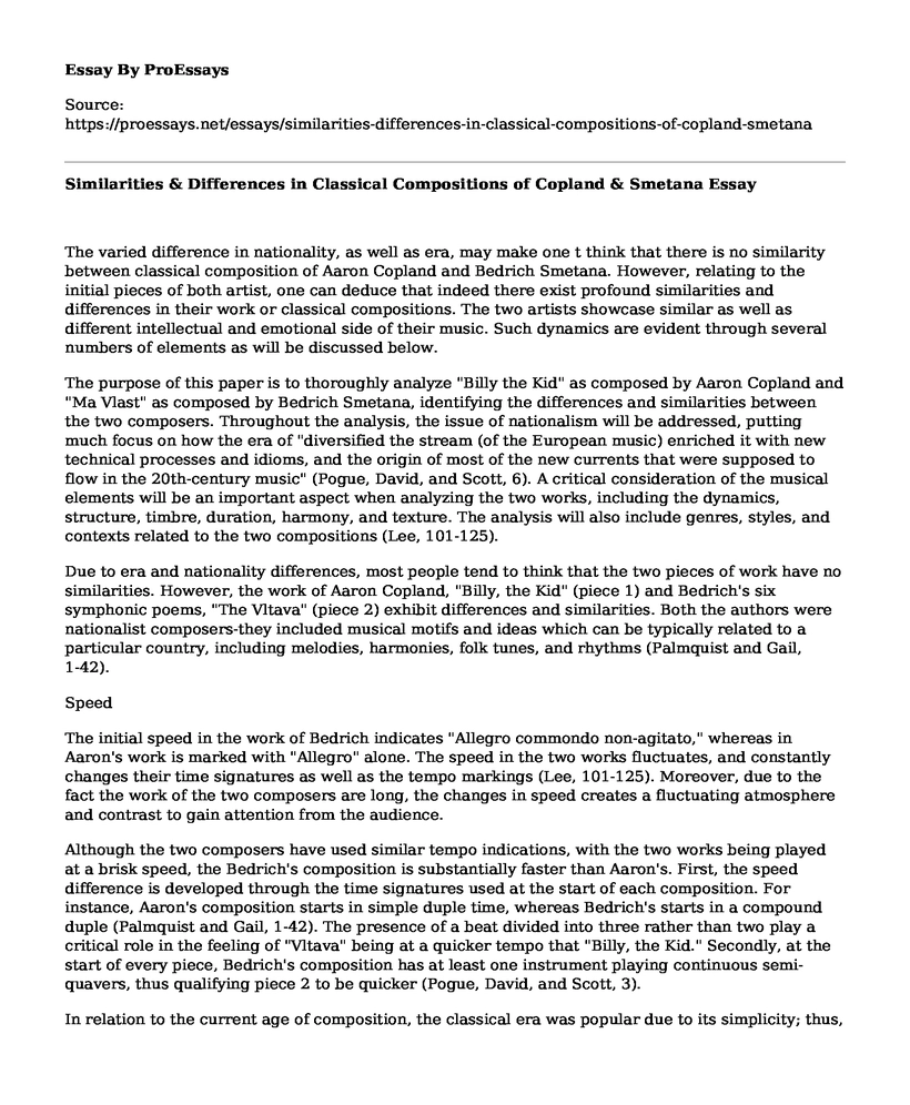 Similarities & Differences in Classical Compositions of Copland & Smetana