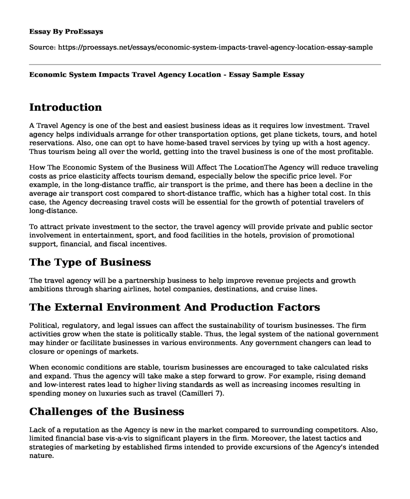 Economic System Impacts Travel Agency Location - Essay Sample