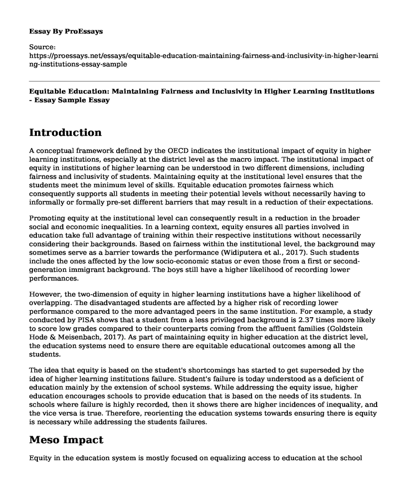 Equitable Education: Maintaining Fairness and Inclusivity in Higher Learning Institutions - Essay Sample