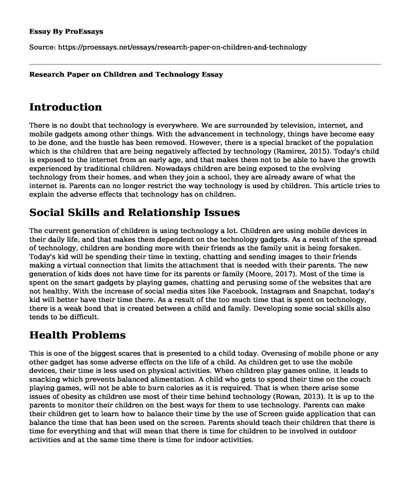 Research Paper on Children and Technology