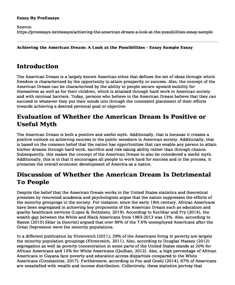 Achieving the American Dream: A Look at the Possibilities - Essay Sample