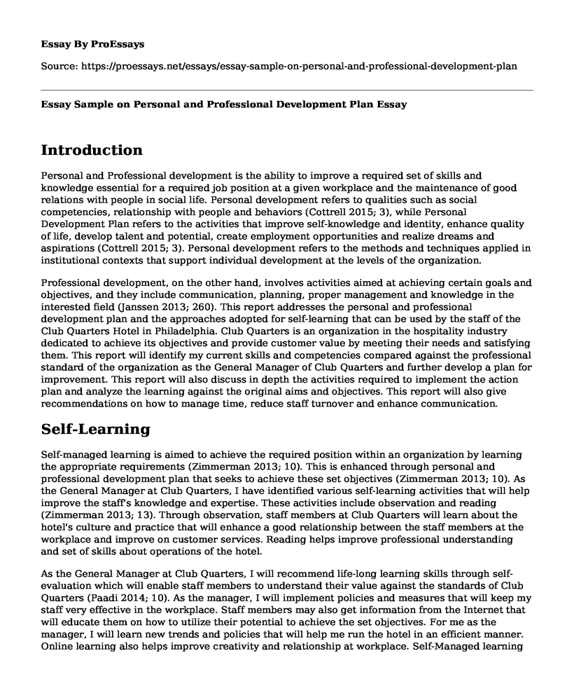 Essay Sample on Personal and Professional Development Plan