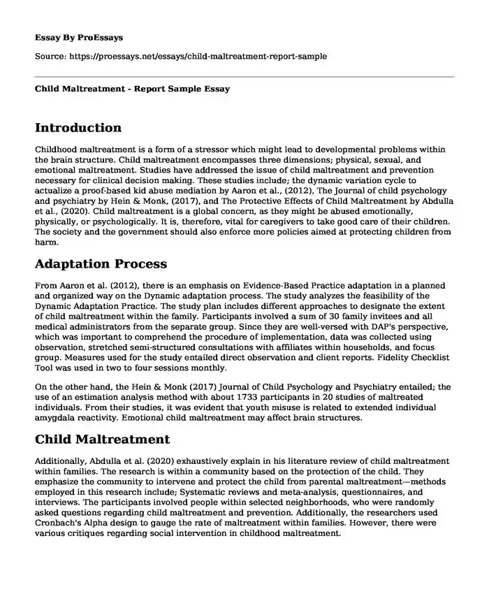 Child Maltreatment - Report Sample