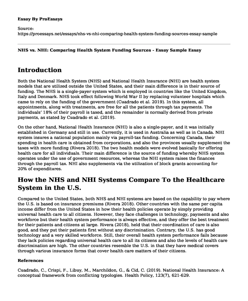 NHS vs. NHI: Comparing Health System Funding Sources - Essay Sample