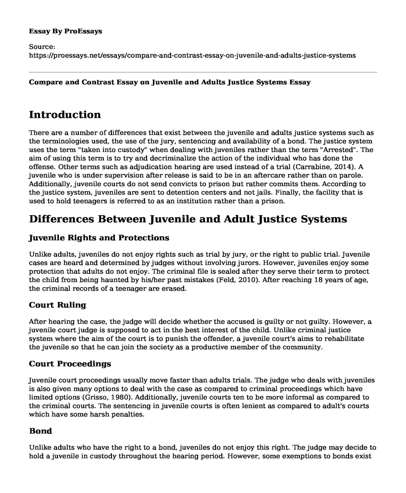 Compare and Contrast Essay on Juvenile and Adults Justice Systems