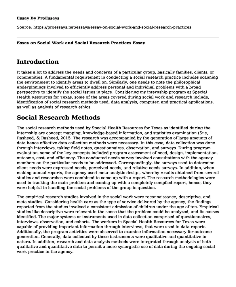 Essay on Social Work and Social Research Practices