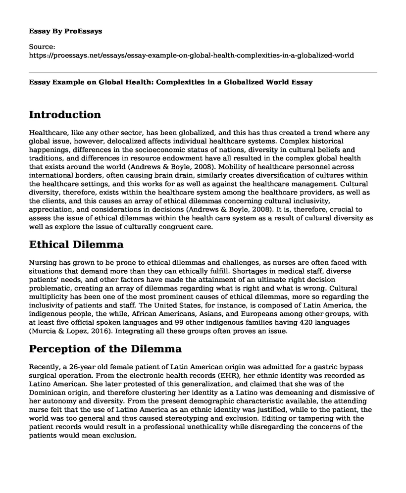 Essay Example on Global Health: Complexities in a Globalized World