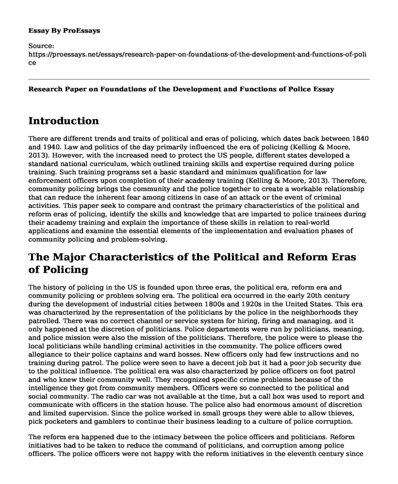 Research Paper on Foundations of the Development and Functions of Police