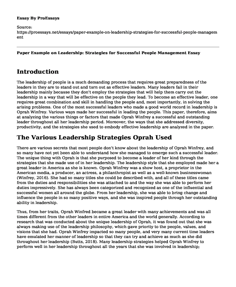 Paper Example on Leadership: Strategies for Successful People Management