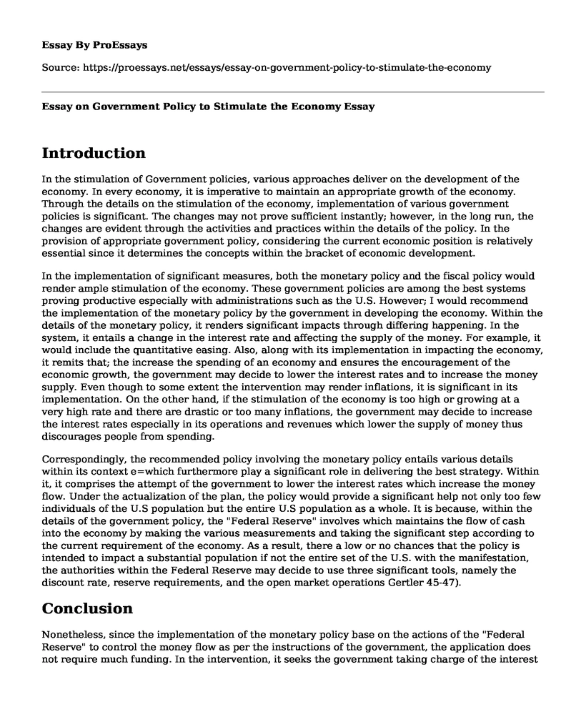 Essay on Government Policy to Stimulate the Economy