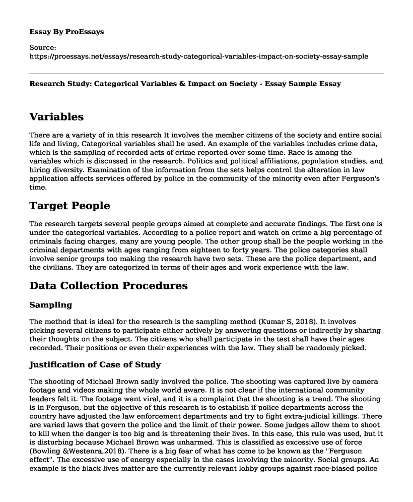 Research Study: Categorical Variables & Impact on Society - Essay Sample