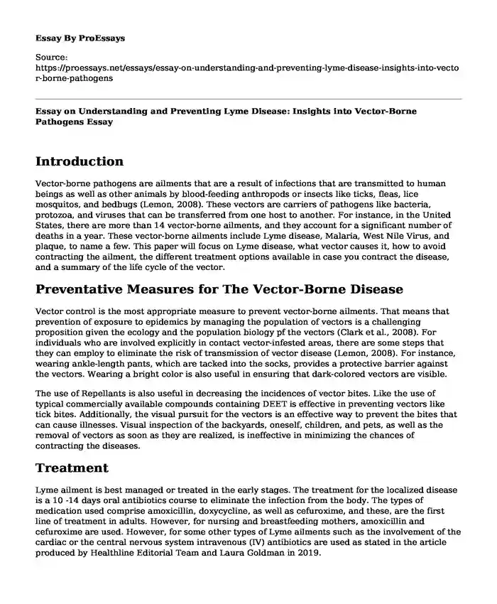 Essay on Understanding and Preventing Lyme Disease: Insights into Vector-Borne Pathogens