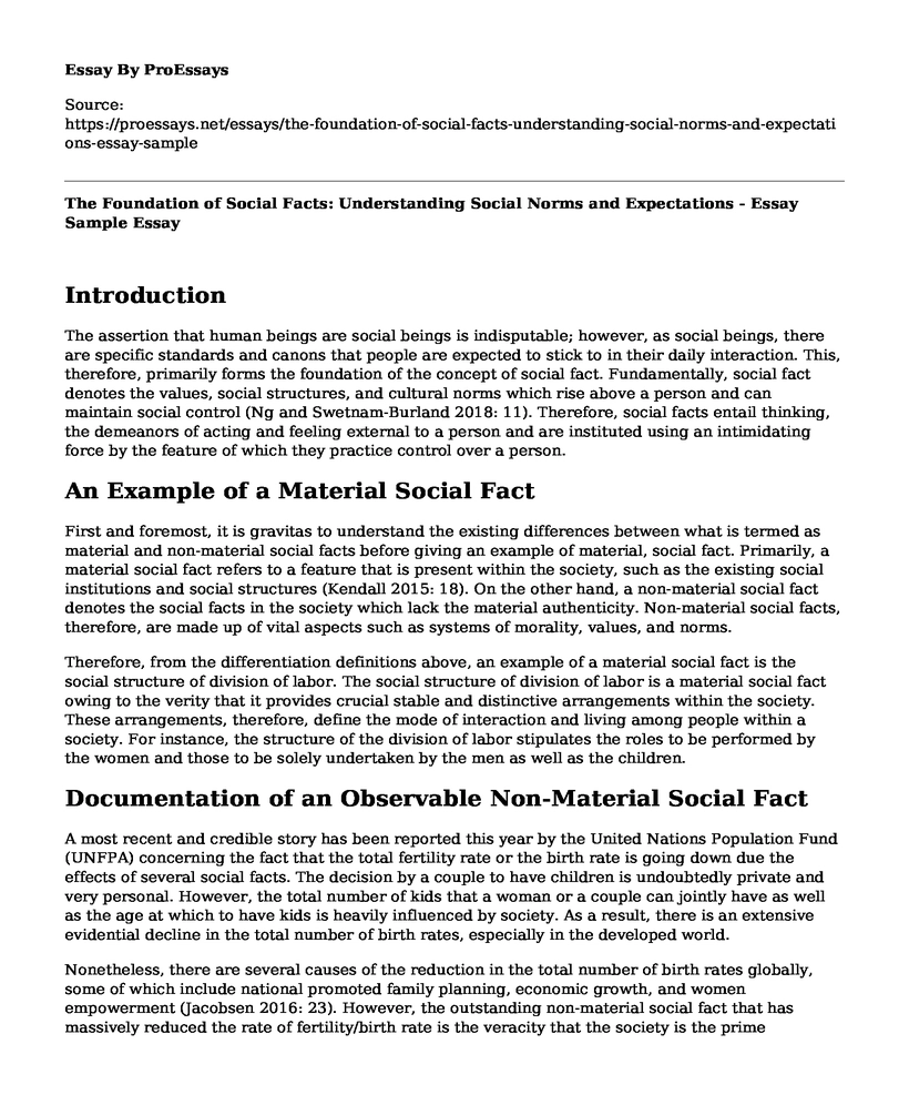 The Foundation of Social Facts: Understanding Social Norms and Expectations - Essay Sample