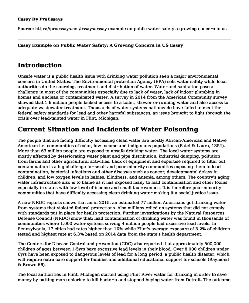 Essay Example on Public Water Safety: A Growing Concern in US