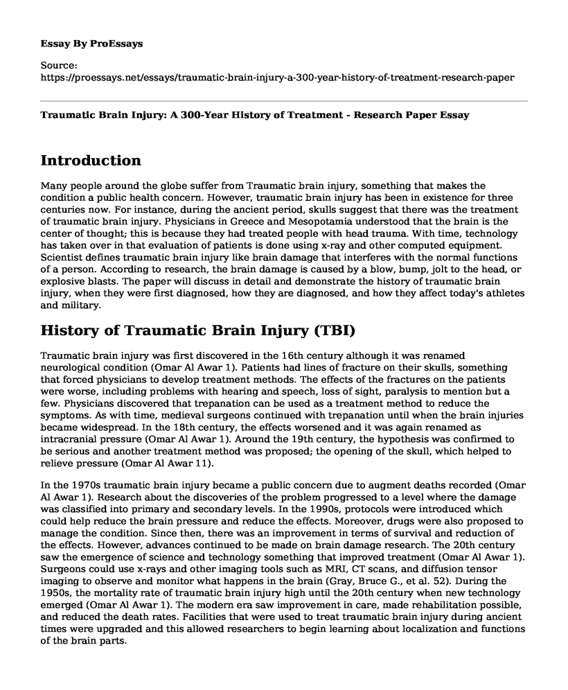 Traumatic Brain Injury: A 300-Year History of Treatment - Research Paper