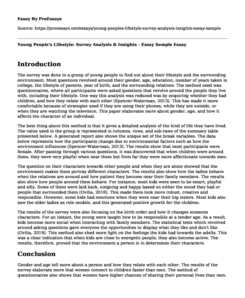 Young People's Lifestyle: Survey Analysis & Insights - Essay Sample