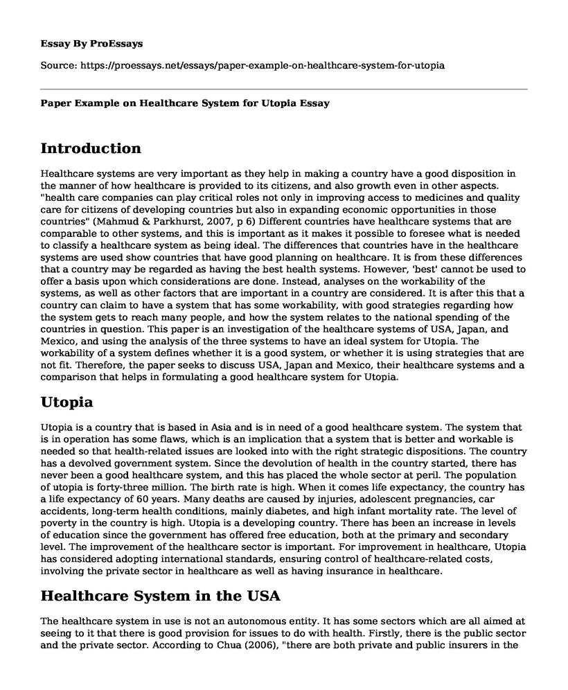 Paper Example on Healthcare System for Utopia