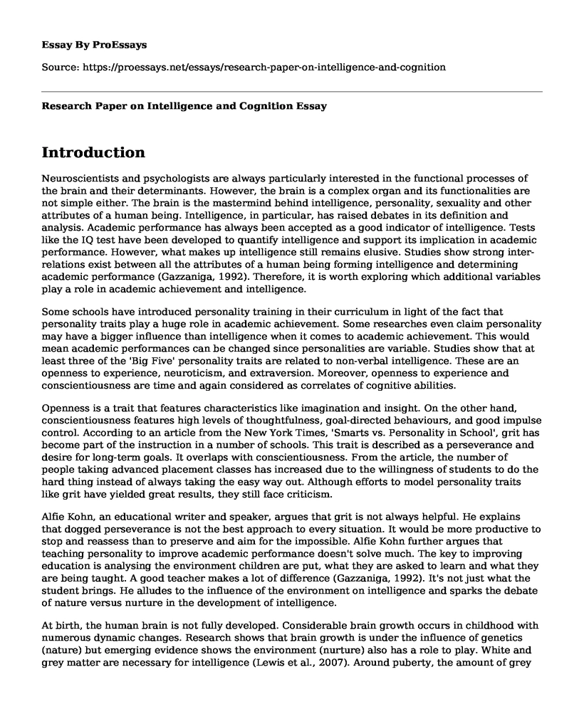 Research Paper on Intelligence and Cognition