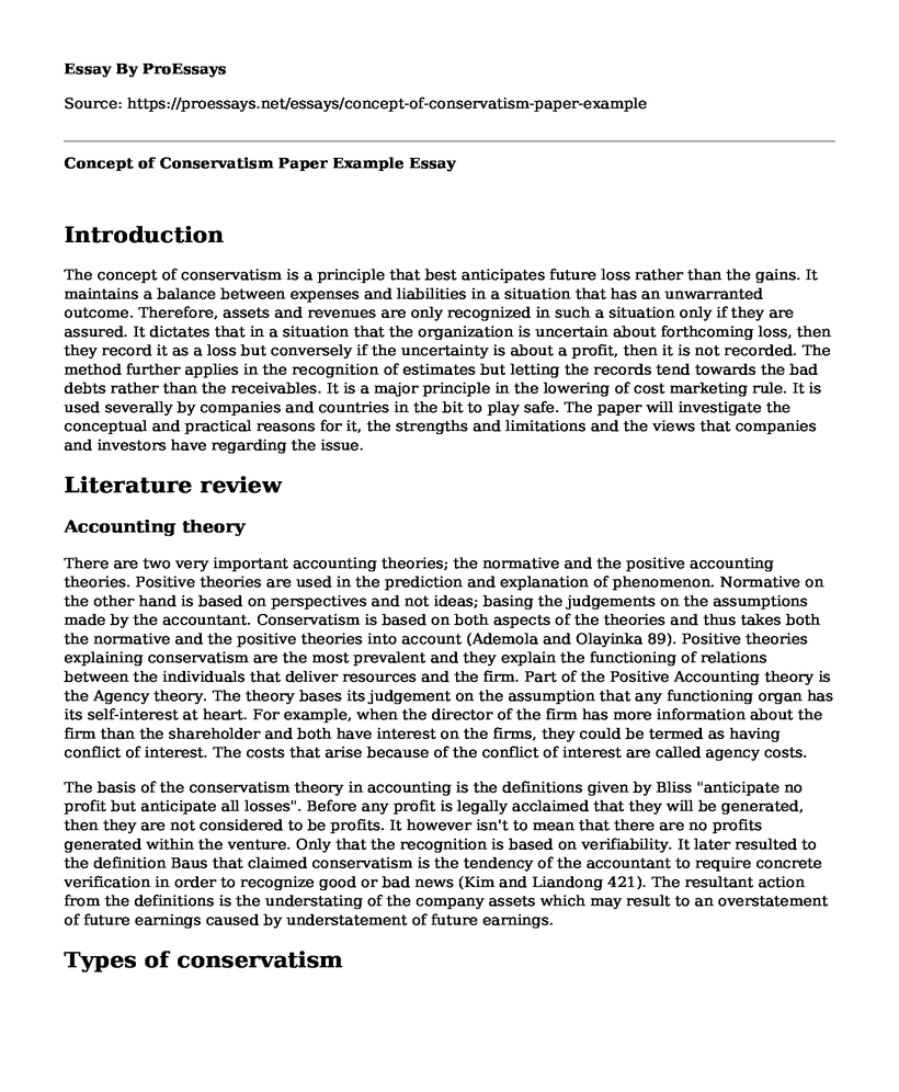 Concept of Conservatism Paper Example