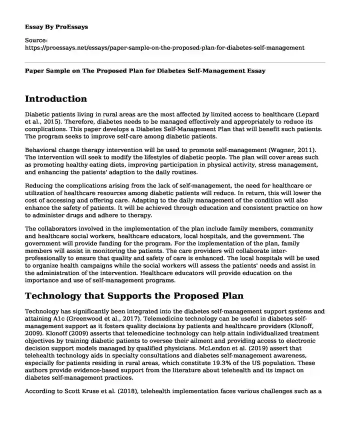 Paper Sample on The Proposed Plan for Diabetes Self-Management