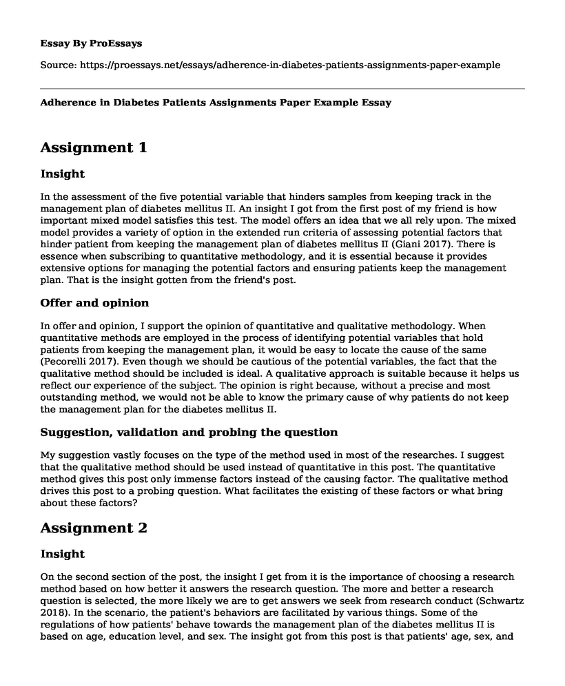 Adherence in Diabetes Patients Assignments Paper Example